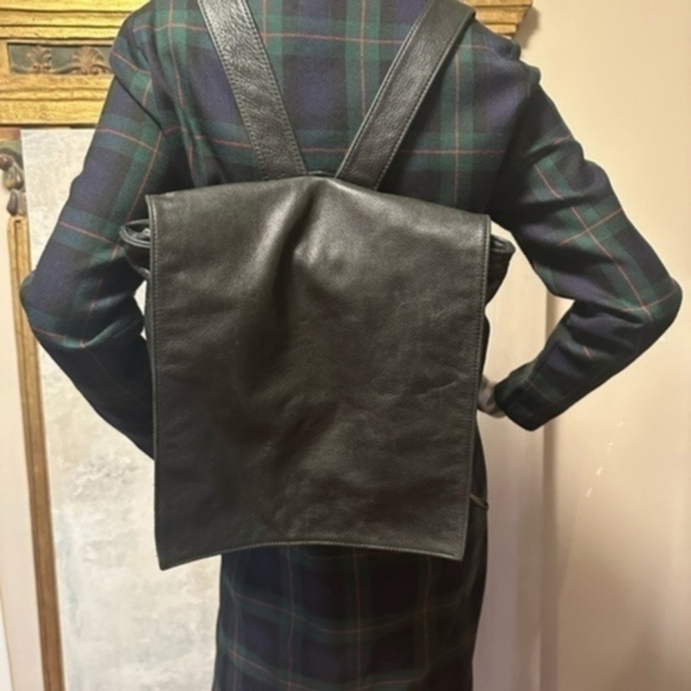 Village Tannery by Sevestet NYC Black Long Flap Messenger Backpack